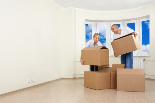 Moving day preparation with boxes and furniture in East Dulwich