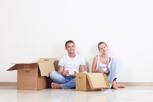 Packed boxes and furniture ready for a commercial move in East Dulwich